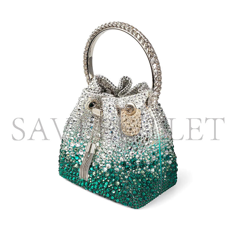 JIMMY CHOO WOMEN'S GREEN CRYSTAL BON BON TOP-HANDLE BAG (15*14*9.5cm) 